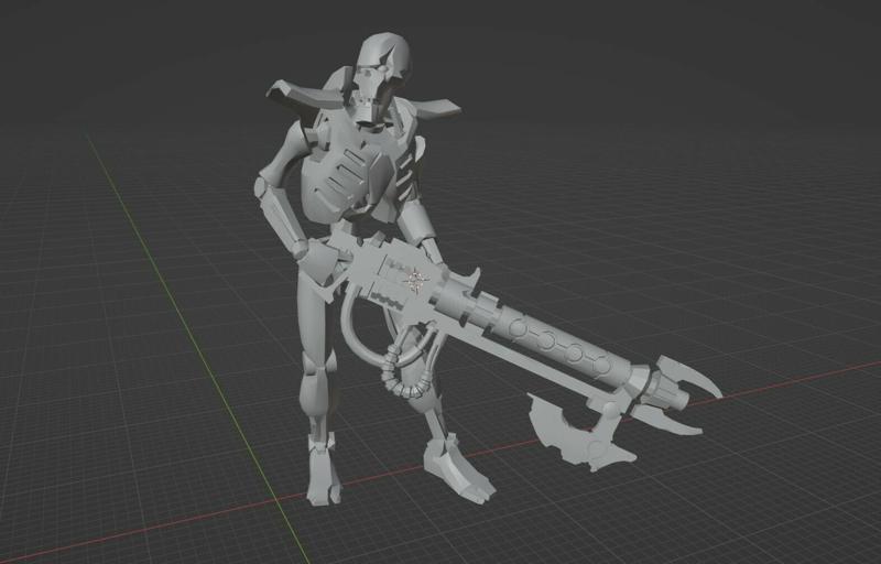 Space zombie with big gun battel damaged