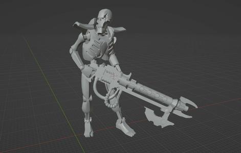 Space zombie with big gun battel damaged