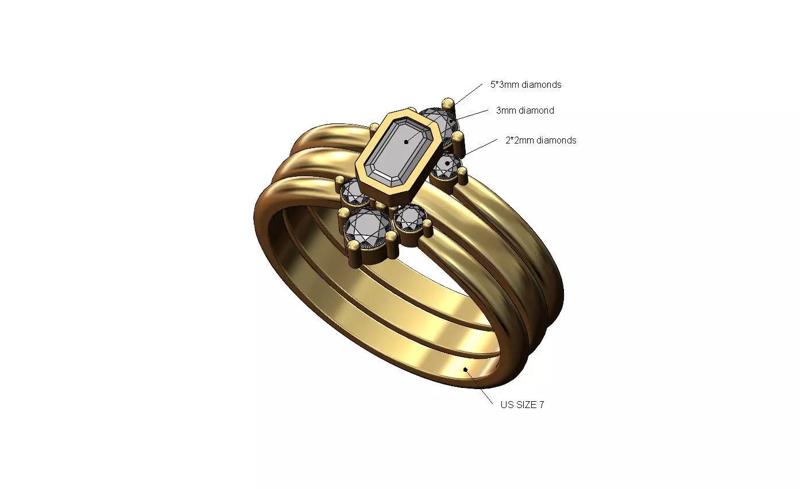 Double Crown cluster guards emerald 5x3mm diamond ring US size 7