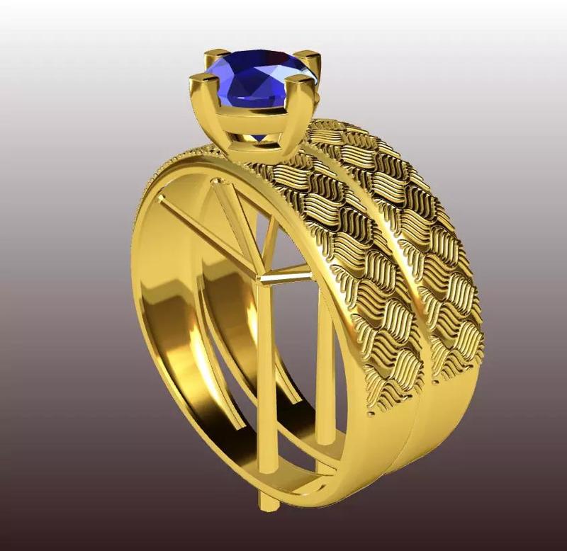 Elegant wave relief duo - solitaire with wedding ring