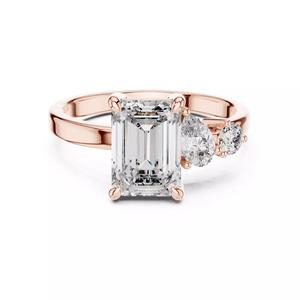 Emerald Pear Round Three Diamond Engagement Ring File Video