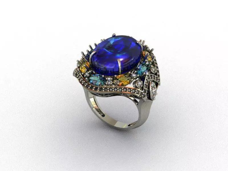 Diamond and Topaz Ring 3D print model