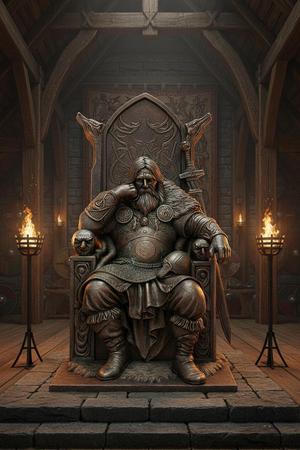 The Tired King – Norse Warrior on Throne 3D Printable Statue