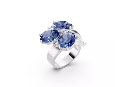 Bold Oval Blue Sapphire Cluster Ring   CJR 006