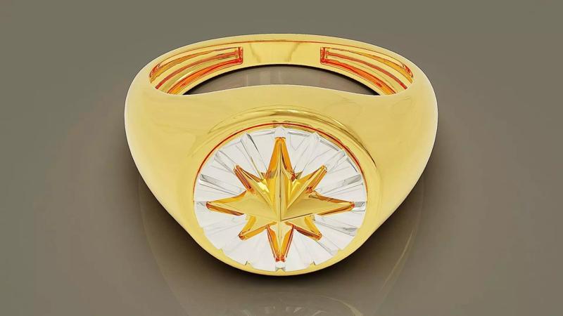 Assemblable three-piece star signet ring for men