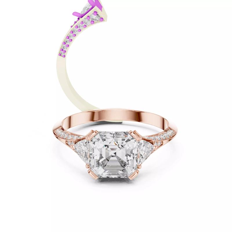 Asscher and Trillion Cut Knife Edge Wedding Ring 3DM STL Video