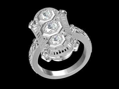 Art Deco 3 Stone