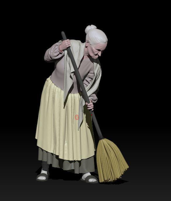 Elderly woman with broom