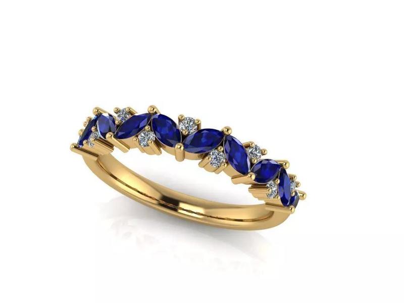 gold marquise cut sapphire diamond womens  band ring