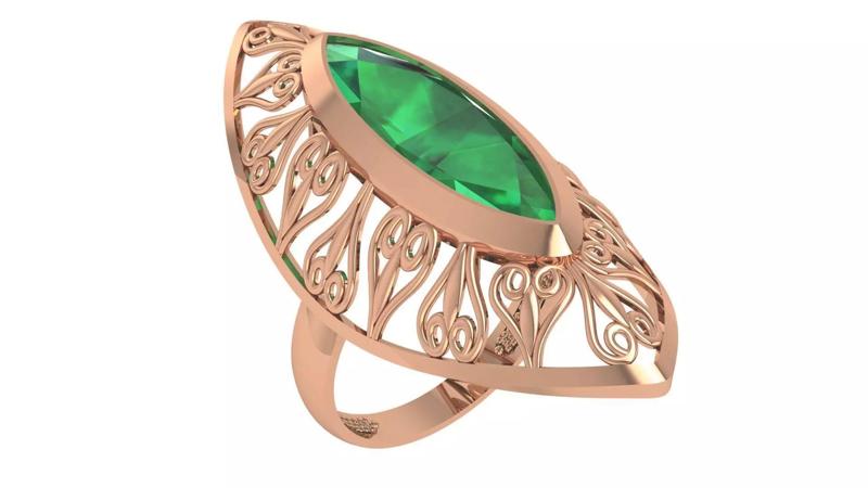 Emerald Gemstone Ring 3dm stl render details