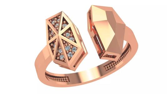 Bi Head High Jewelry Cocktail Ring 3dm stl renders details