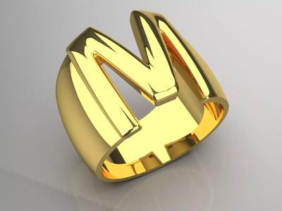 Yellow gold ring modern design letter M modelgr0106