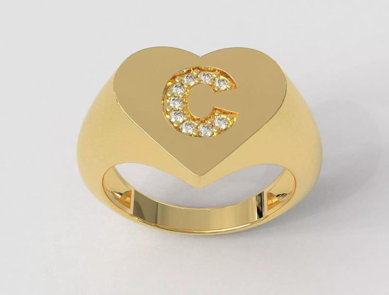 Heart Ring - Diamond Letter C
