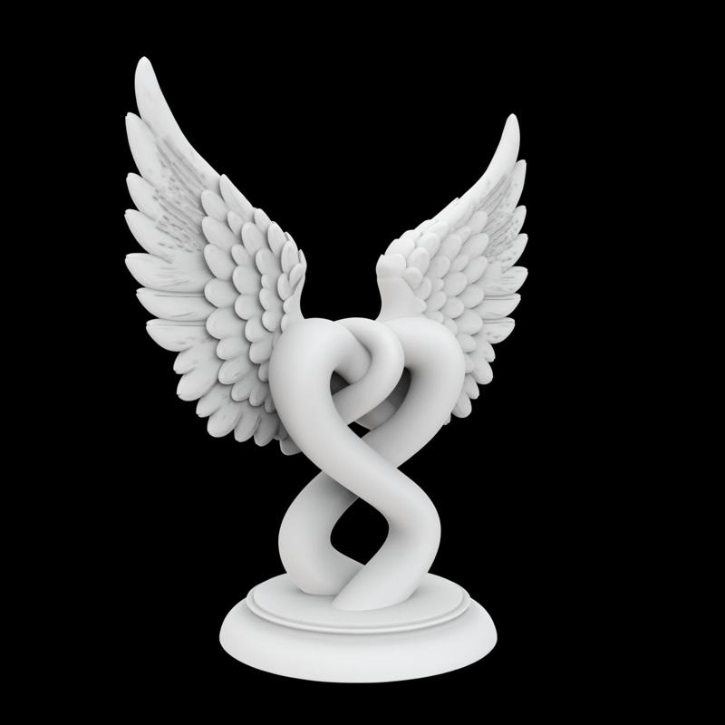 Dual Hearts with Wings Entwined Sculpture 3D Printable Model