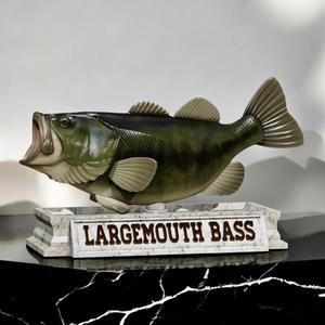 fish Largemouth Bass / Micropterus salmoides statue in motion stone base detailed texture for 3d printing