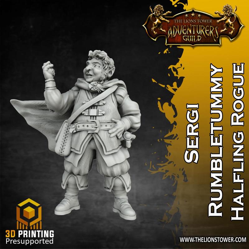 Heroes of The Dale - Sergi Rumbletummy, Halfling Rogue (32mm scale, Pre-supported Miniature)