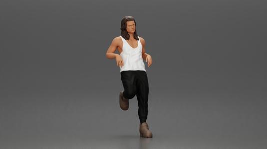 Man with long hair in Tank Top and Pants Leaning Confidently on Car