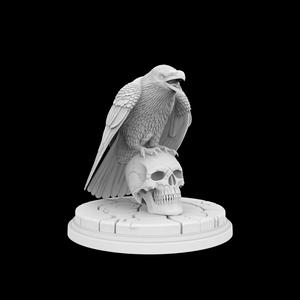 Perched Raven Cawing on Skull