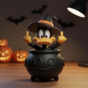 3D Printable Daffy Duck Halloween Cauldron Figure