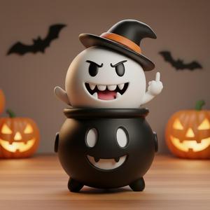3D Printable Boo Ghost Halloween Cauldron Figure
