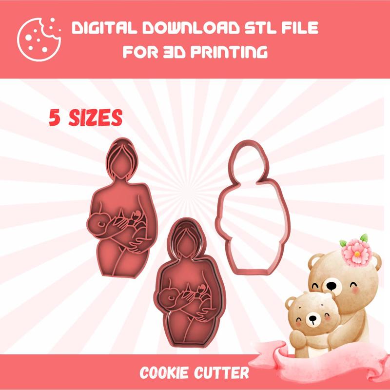 CUTTY CLAY STL Mum & Baby Stamp Cookie Cutter In 5 Sizes for Mother’s Day, Good Quality Stl File To Download for 3D Printing