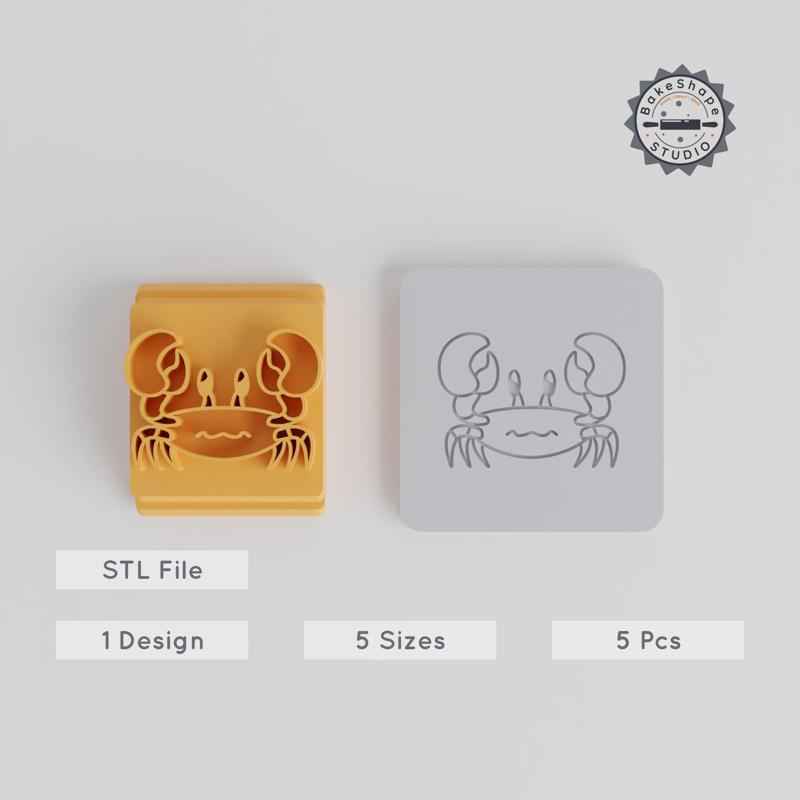 Crab Stamp Tile Set, 5 Sizes, Perfect for Clay, Cookies & Fondant, Ocean & Beach Motif