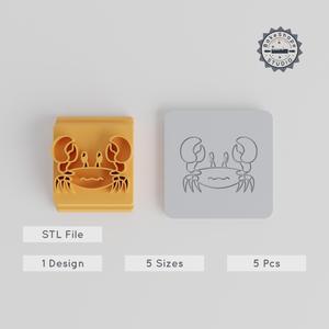 Crab Stamp Tile Set, 5 Sizes, Perfect for Clay, Cookies & Fondant, Ocean & Beach Motif
