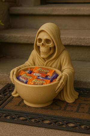 Grim Reaper Halloween Candy Bowl – Spooky Skeleton Holder