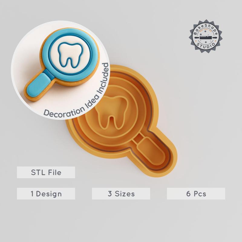 Magnify Glass Shape Cutter & Stamp, Cookie & Fondant Perfect, Dental Themed, S/M/L, 6-Piece Set