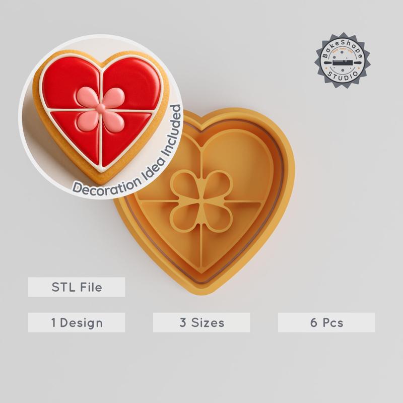 Heart Gift Cutter & Stamp Set, Perfect for Cookies & Fondant, Includes S M L Sizes