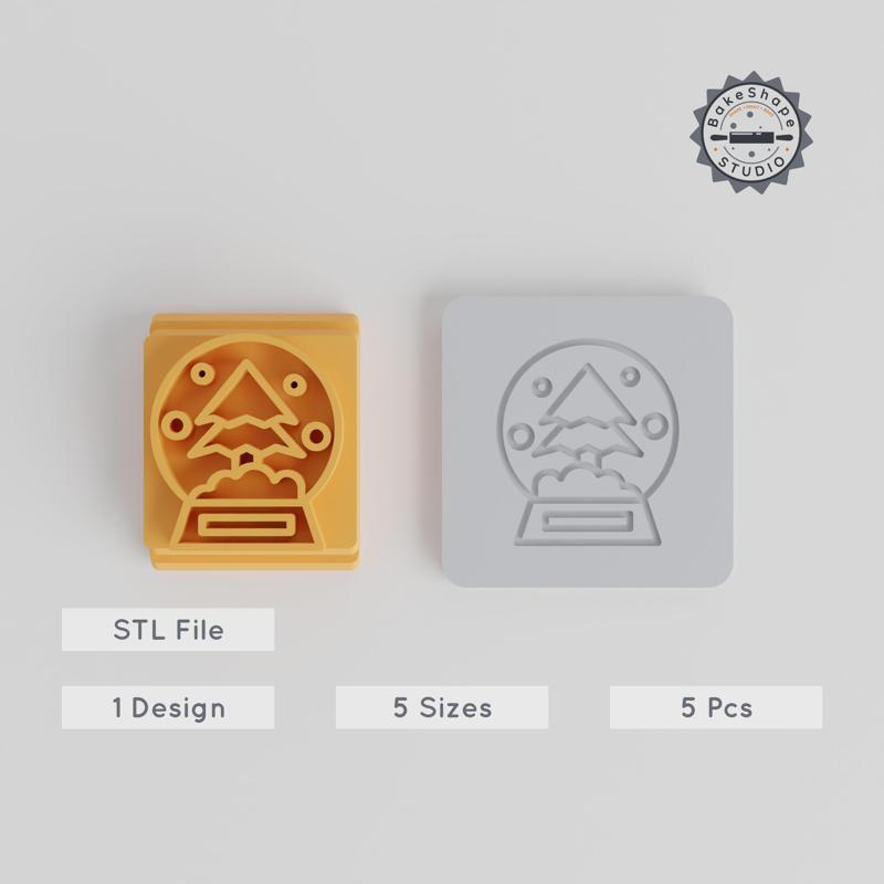Snowglobe Stamp Tile Set, 5 Sizes, Perfect for Clay & Cookies, Winter Holiday Decoration
