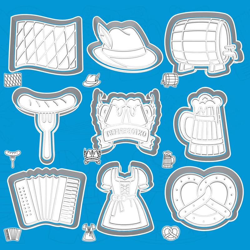 Oktoberfest cookie cutters - traditional festival set / bundle - 9 pieces