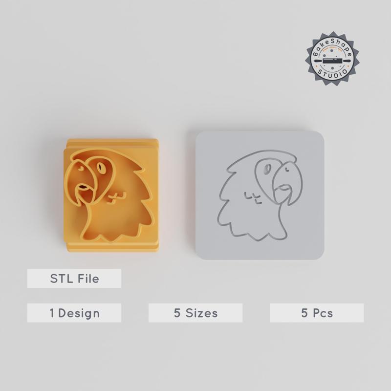 Parrot Stamp Tile, 5 Sizes Set, Tropical Bird, Clay & Fondant Use, Exotic Animal Motif Collection