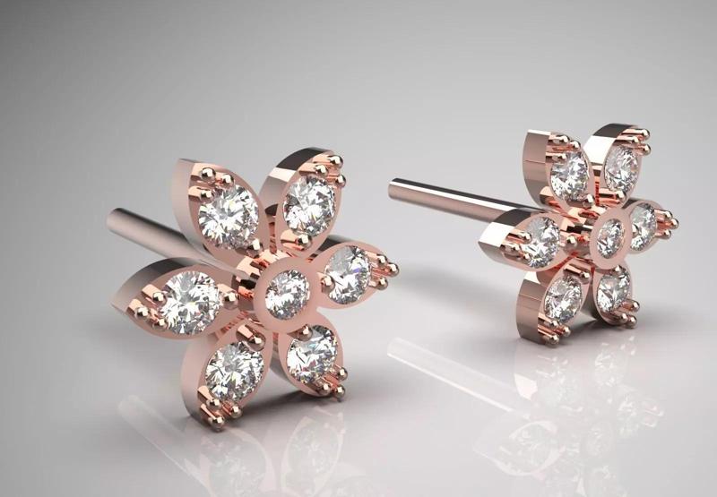 Rose Gold Diamond Flower Stud stl Earrings Model je0117