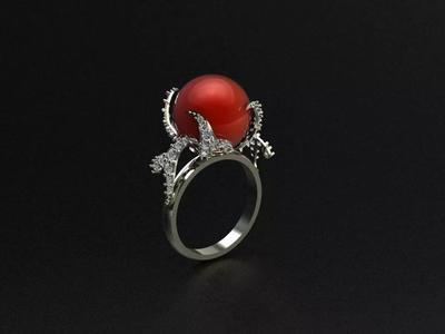 Pearl Ring with Claws and Leaf Details 3D Printable Model