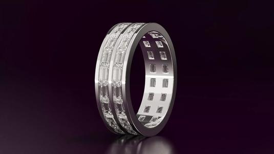 2Line Channel Set Baguette Straight Eternity Ring 324CT EU54