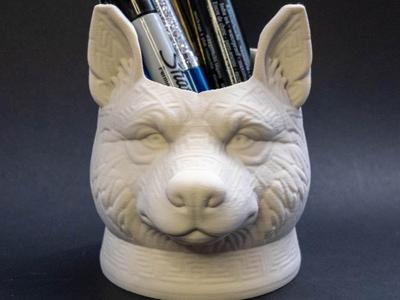 German shepherd head organizer pen holder planter