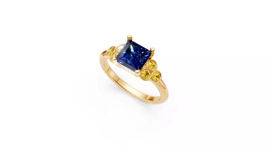 7mm Princess Cut Gemstone Ring with Vibrant Side Clusters