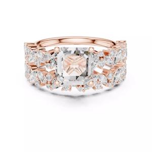 7mm Asscher Cut Half Eternity Diamond Ring Set 3DM STL Video