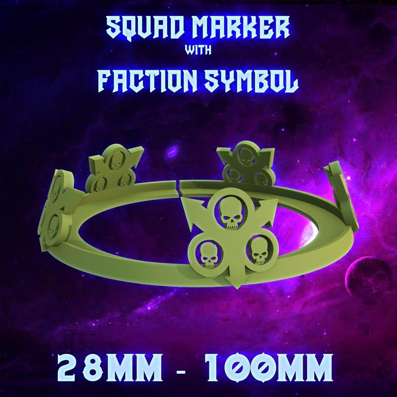 Squad Marker with Faction Symbol "3 Skulls" | 28mm-100mm bases | Wargames | Tabletop | Base Marker | Base Identifier | Marker Ring