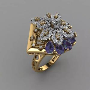 Amethyst Stone And Daimonds On Leaves Ring 3d Print Model