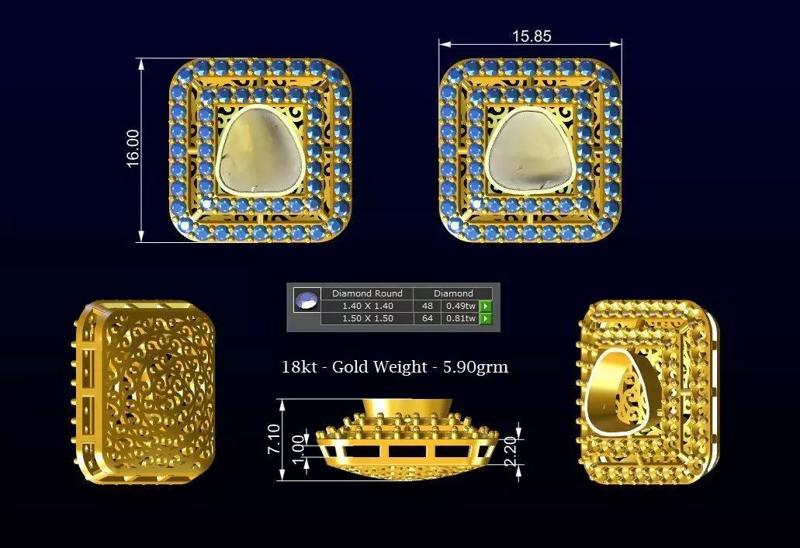 Polki Diamond Earring - Gold Cluster Tops No7