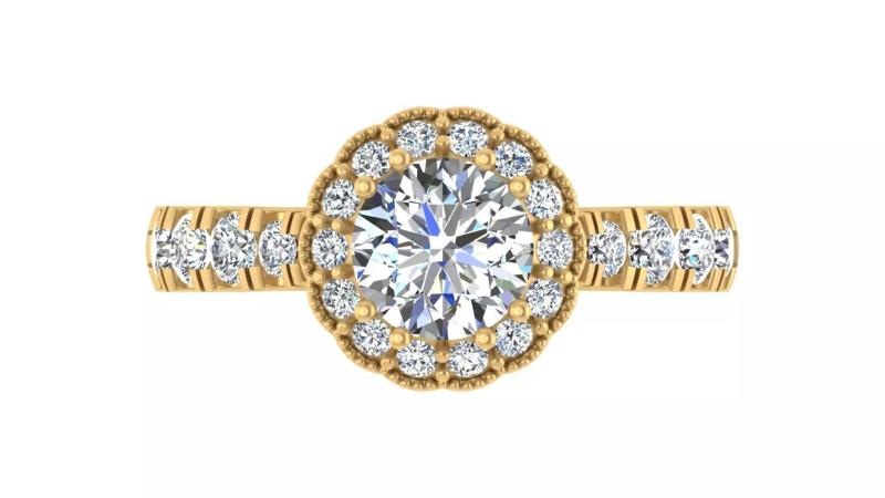 Round-Cut Blue Gemstone Halo Engagement Ring