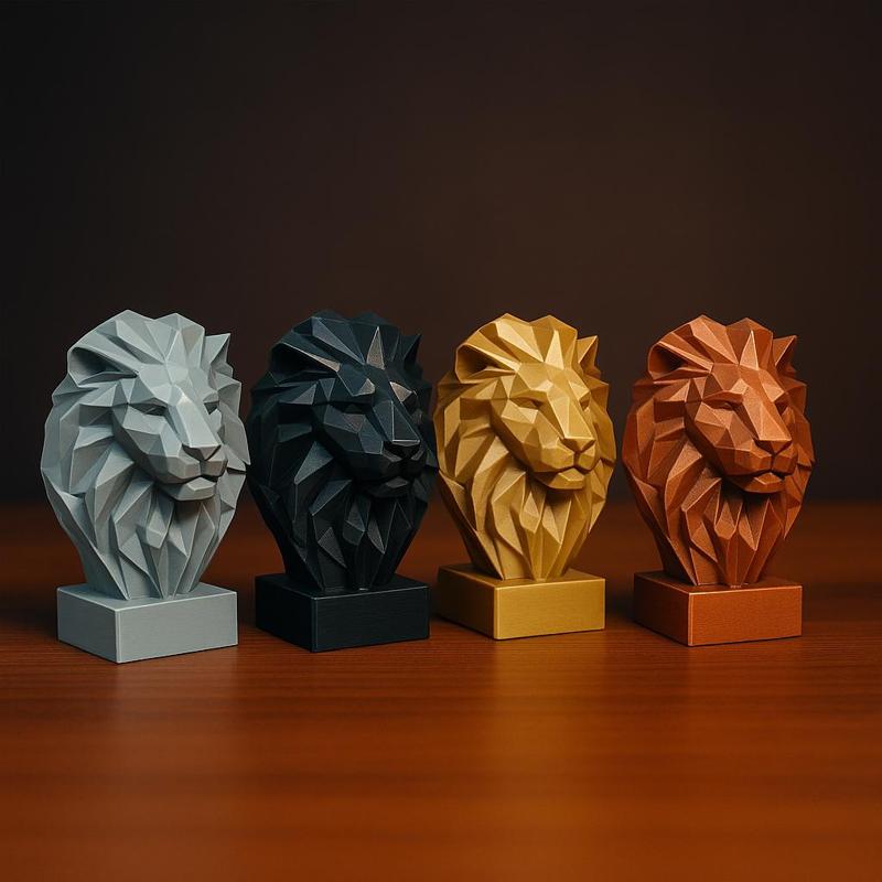 Low Poly Lion Bust STL – Polygon Animal Sculpture for 3D Printing