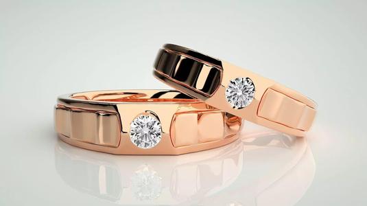 Solitaire Couple Band Ring 3dm stl render detail