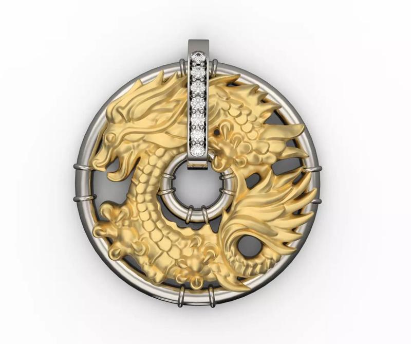 Dragon pendant in gold and silver