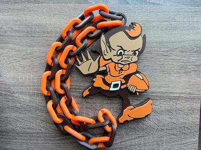 Cleveland Browns Brownie Logo Oversized Necklace, Pendant Chain