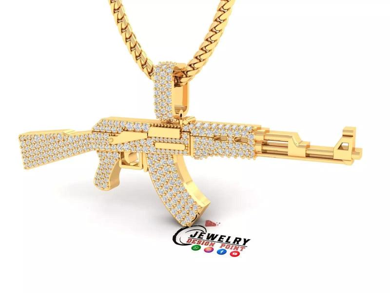 Custom AK47 Gun Diamond Pendant - Weapon Diamond Necklace