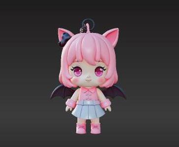 Unique Chibi Idol Keychain - Blending Cute K-Pop Aesthetic with Stylized Dark Fantasy Wings (Printable Model)