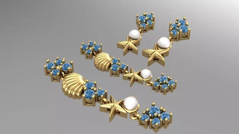 movable minimal sea theme earrings and pendant